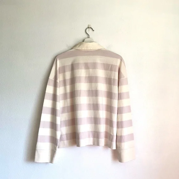 Everlane Purple / White Stripe Organic Cotton Long Sleeve Rugby Polo Size Large - Picture 6 of 10